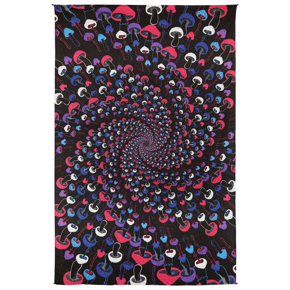 3D Glow-in-the-Dark Magic Mushroom Spiral Tapestry by Sunshine Joy